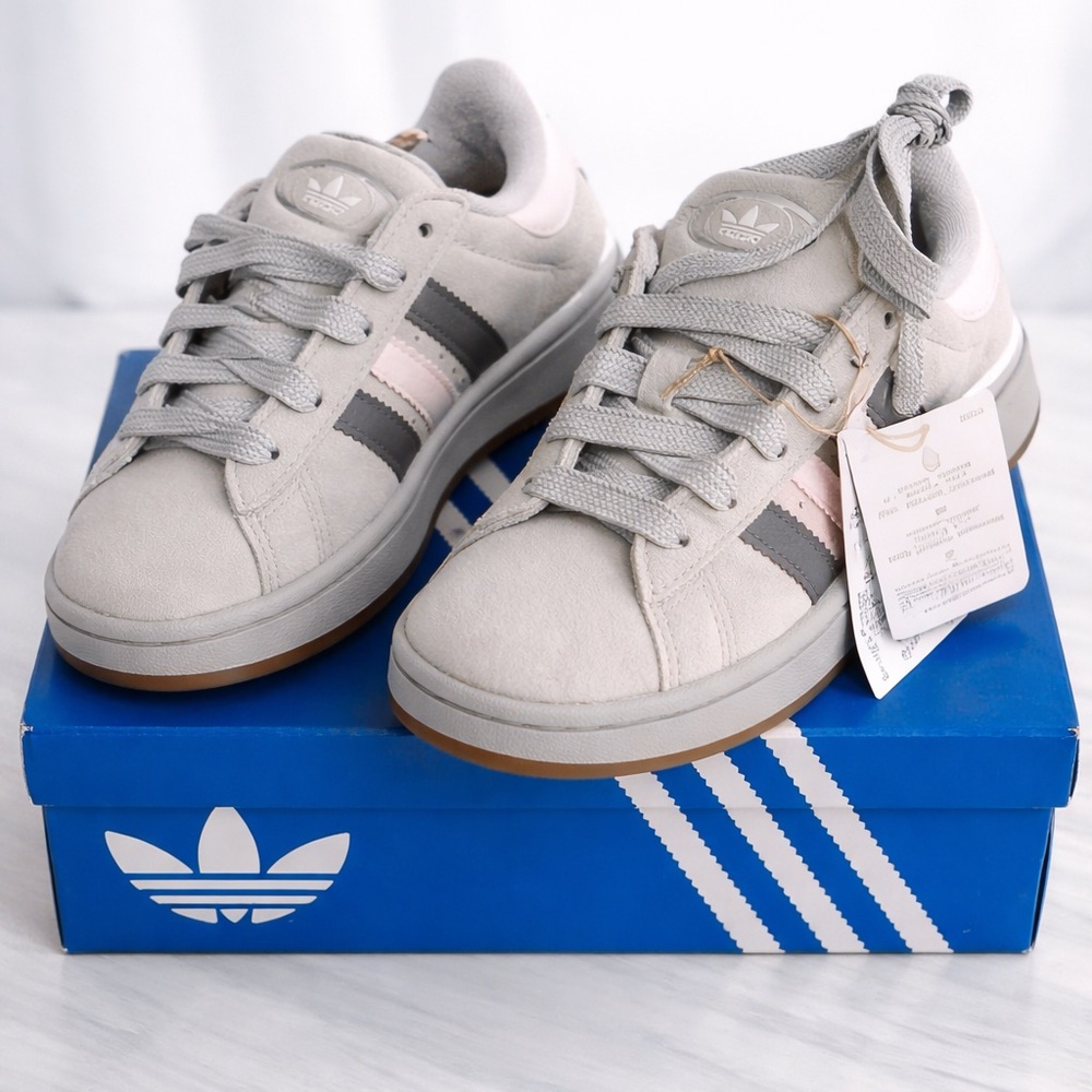 Adidas Kids Light Gray and Pink Sneakers